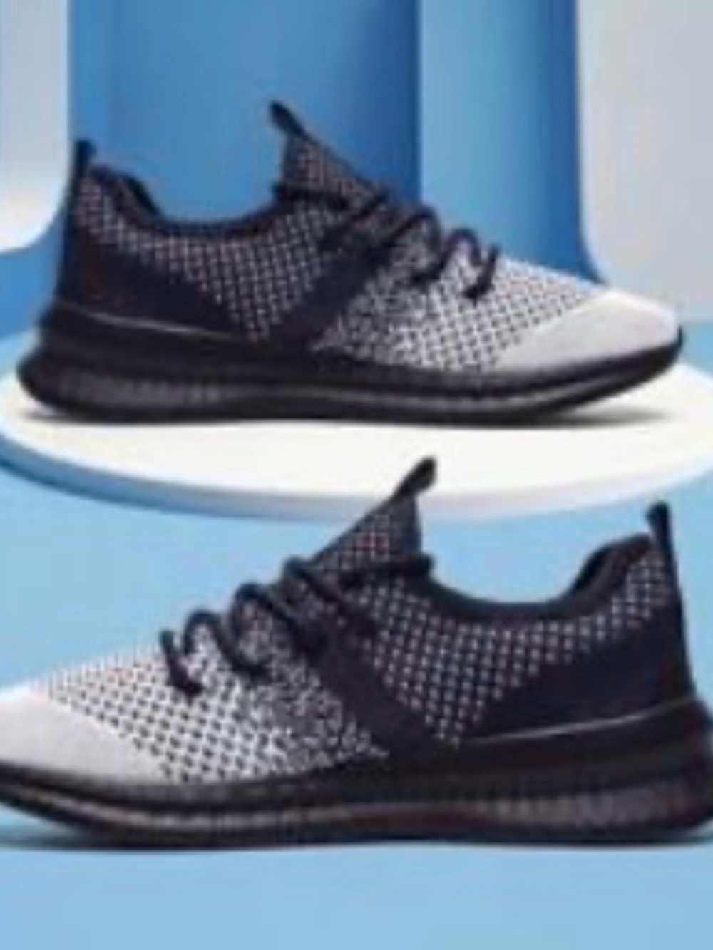 Men's Lightweight Knit Sneakers with Memory Foam - Navy & White